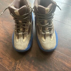 Yeezy Brown and Blue Athletic Shoes with Chunky Design